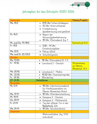 Jahresplan für das Schuljahr Sep - Dez
